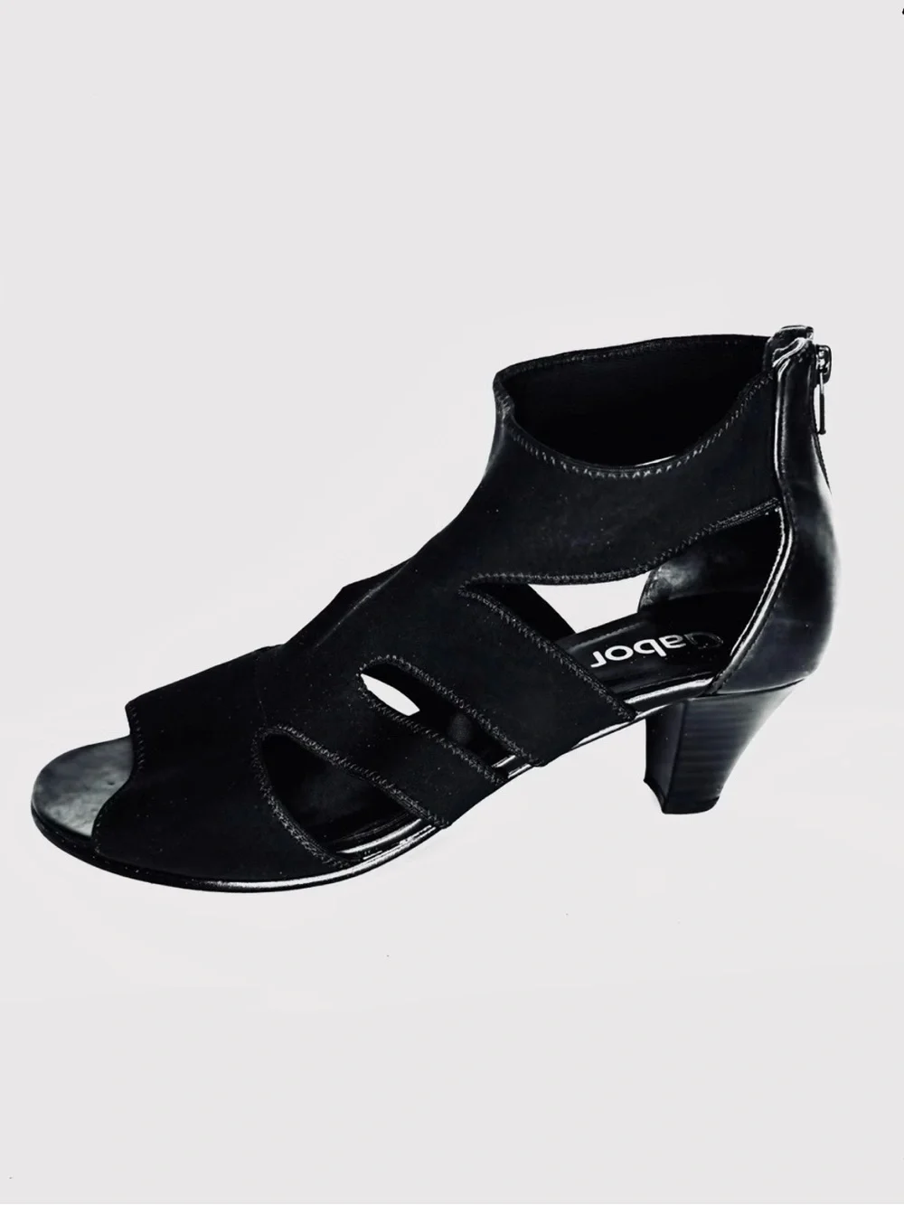 Gabor Black Sandals 2” Heel Open Tow Strappy